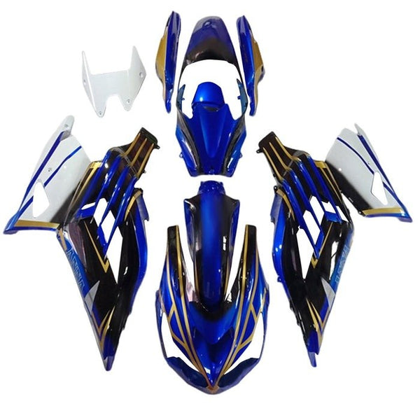 Kawasaki ZX14R Fairings (2012-2024) Blue, Black, White, Gold Stripe at KingsMotorcycleFairings.com