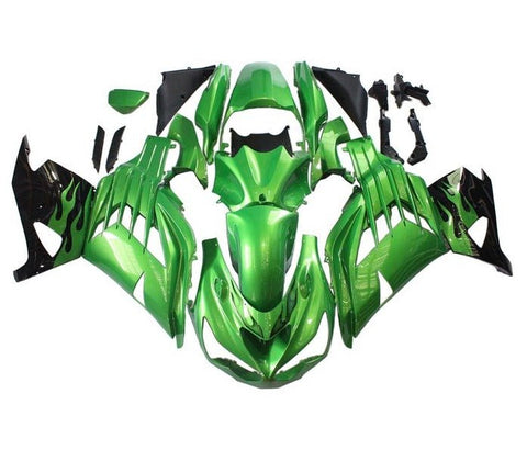 Kawasaki ZX14R Fairings (2012-2024) Green Flames at KingsMotorcycleFairings.com