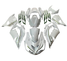 Kawasaki ZX14R Fairings (2012-2024) White, Silver, Green Stripe at KingsMotorcycleFairings.com