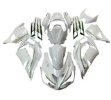 Kawasaki ZX14R Fairings (2012-2024) White, Silver, Green Stripe at KingsMotorcycleFairings.com