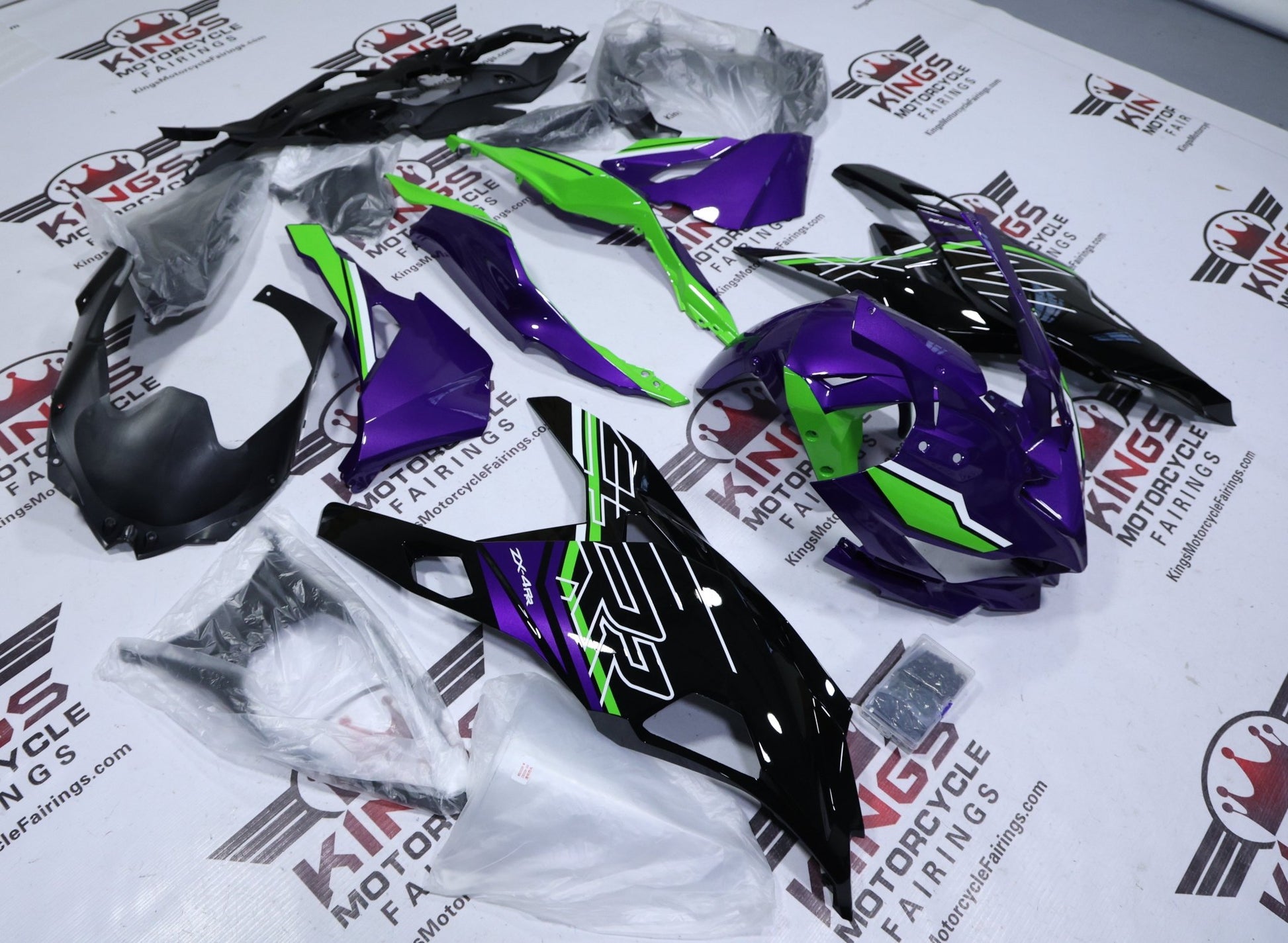 Kawasaki ZX4R Fairing Kit (2019-2025) Purple, Black, Green, White at KingsMotorcycleFairings.com