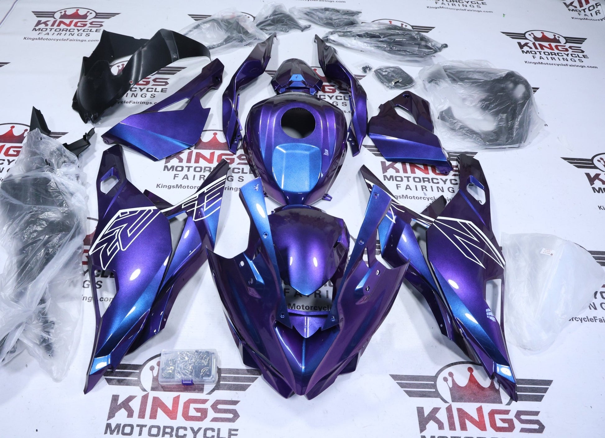 Kawasaki ZX4RR Fairings (2019-2025) Blue, Purple Chameleon, White from KingsMotorcycleFairings.com
