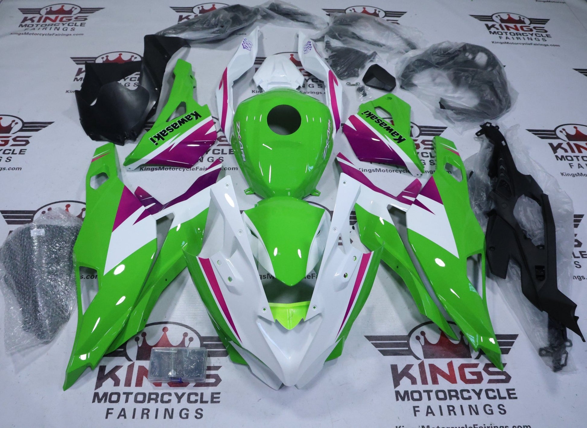 Kawasaki ZX4RR Fairings (2019-2025) Green, White, Pink at KingsMotorcycleFairings.com