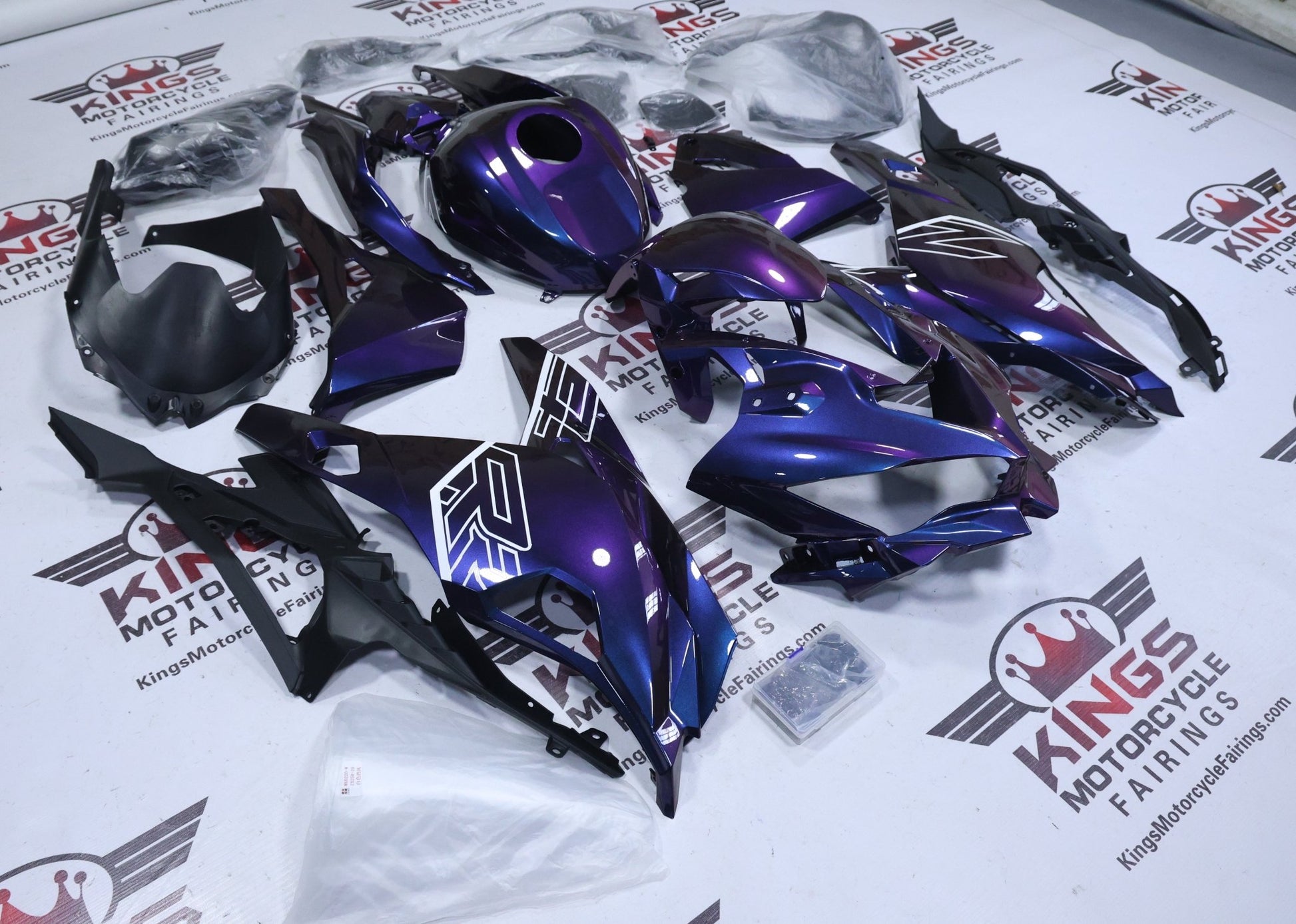 Kawasaki ZX4RR Fairings (2019-2025) Purple, Blue Chameleon, White from KingsMotorcycleFairings.com