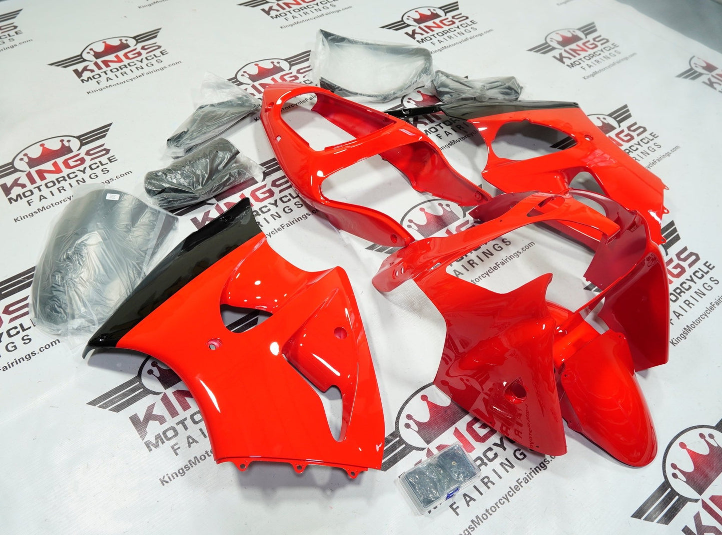 Kawasaki ZX6R 636 Fairings (2000-2002) Red Gloss, Black by KingsMotorcycleFairings.com