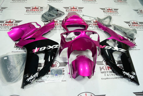 Kawasaki ZX6R Fairings (2003-2004) Black, Pink, White at KingsMotorcycleFairings.com