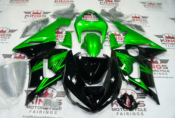 Kawasaki ZX6R 636 Fairings (2005-2006) Black, Green Stripes at KingsMotorcycleFairings.com