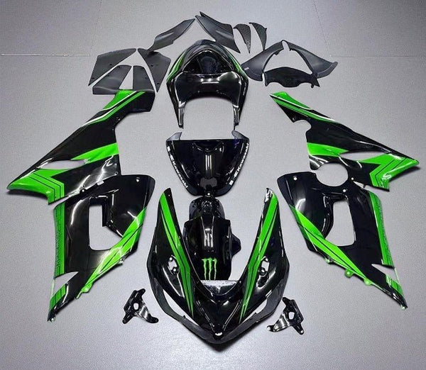Kawasaki ZX6R 636 Fairings (2005-2006) Black, Green, Monster, Stripes at KingsMotorcycleFairings.com