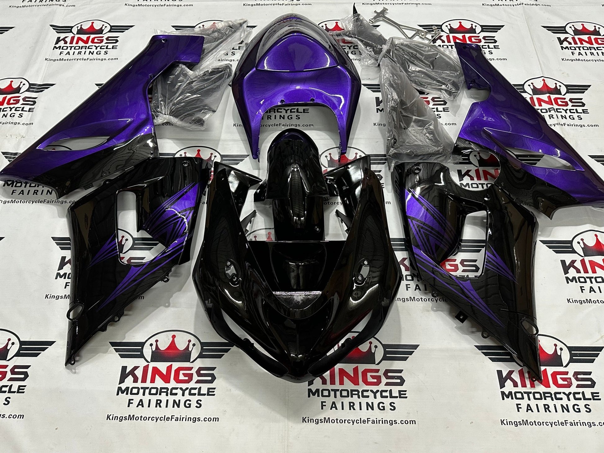 Kawasaki ZX6R 636 Fairings (2005-2006) Black, Purple Stripe at KingsMotorcycleFairings.com