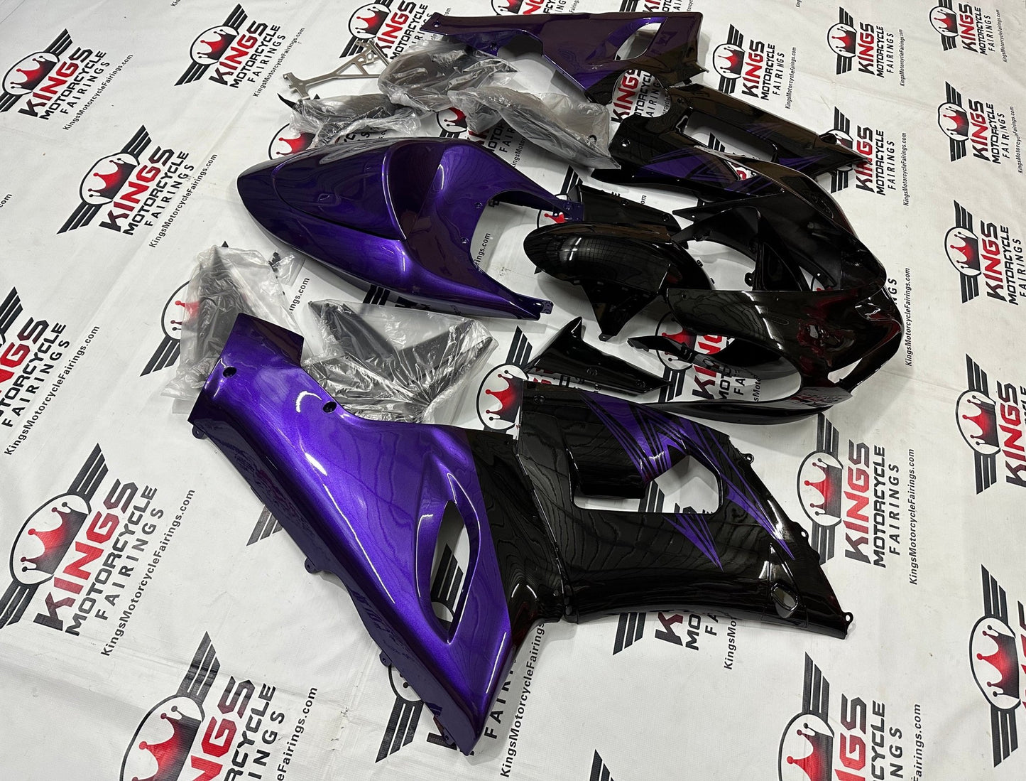 Kawasaki ZX6R 636 Fairings (2005-2006) Black, Purple Stripe from KingsMotorcycleFairings.com