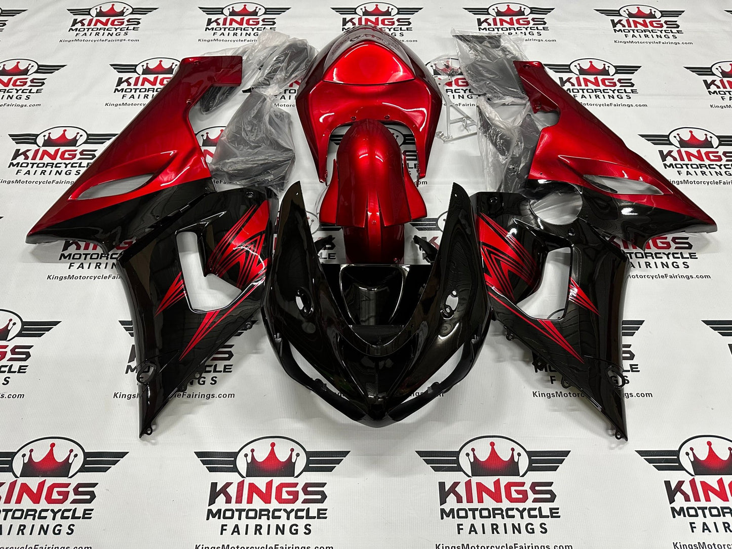 Kawasaki ZX6R 636 Fairings (2005-2006) Black, Dark Red at KingsMotorcycleFairings.com