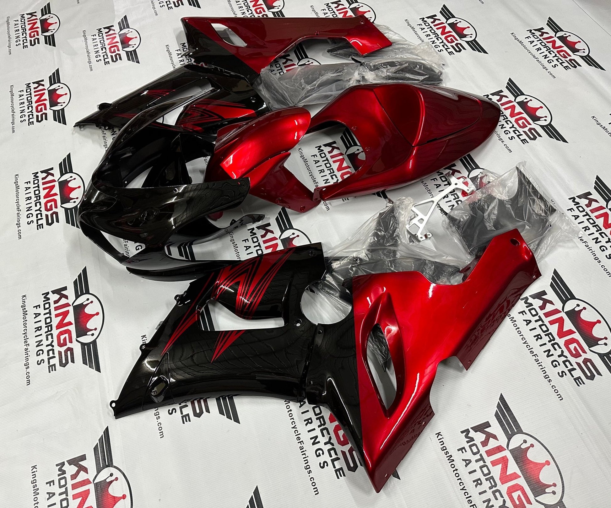 Kawasaki ZX6R 636 Fairing Kit (2005-2006) Black, Dark Red at KingsMotorcycleFairings.com