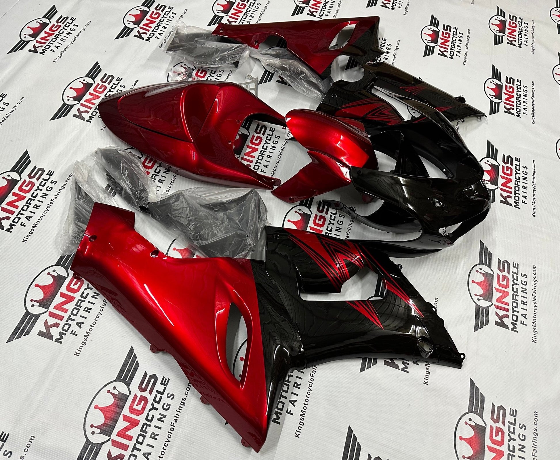 Fairings for Kawasaki ZX6R 636 (2005-2006) Black, Dark Red at KingsMotorcycleFairings.com