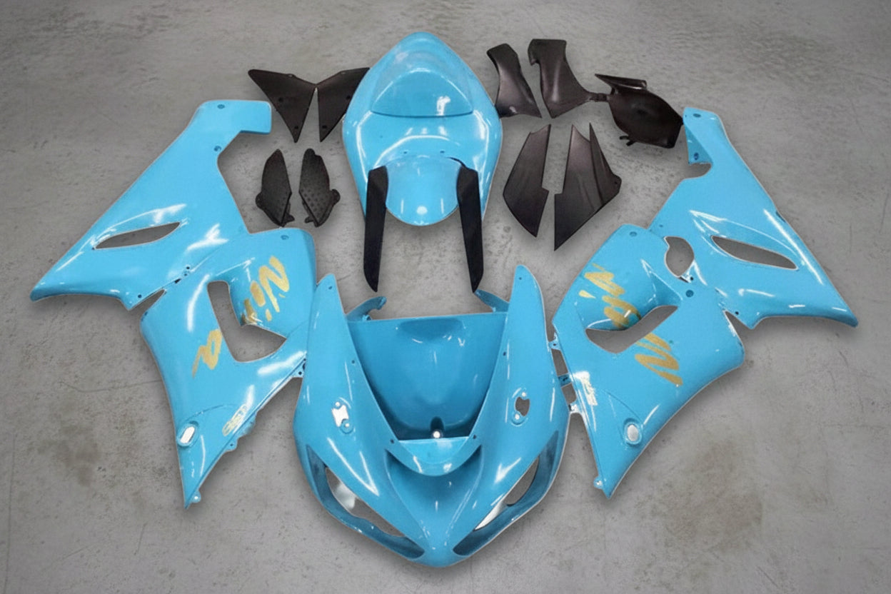 Kawasaki ZX6R 636 Fairings (2005-2006) Light Blue, Gold at KingsMotorcycleFairings.com