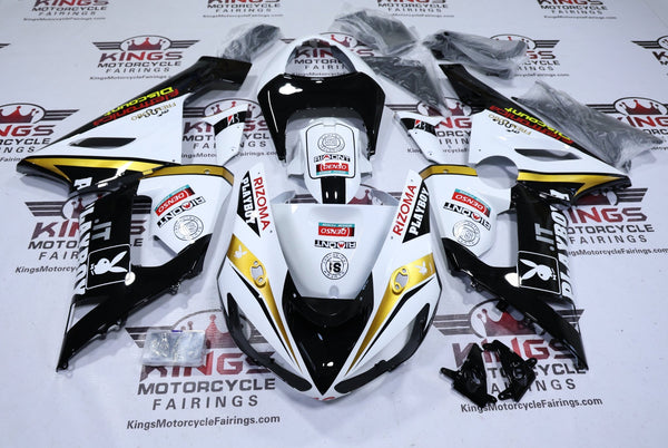 Kawasaki ZX6R 636 Fairings (2005-2006) White, Black, Gold Stripe Playboy at KingsMotorcycleFairings.com