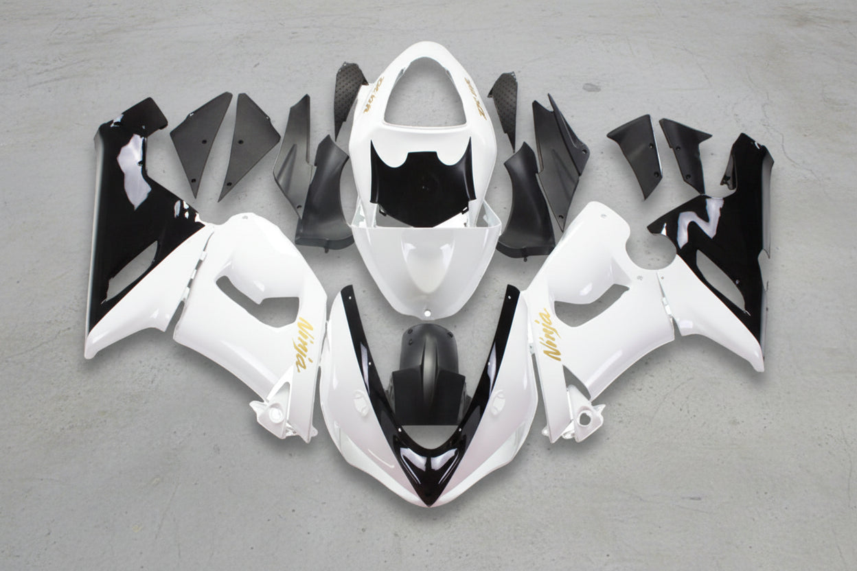 Kawasaki ZX6R 636 Fairings (2005-2006) White, Black, Gold at KingsMotorcycleFairings.com