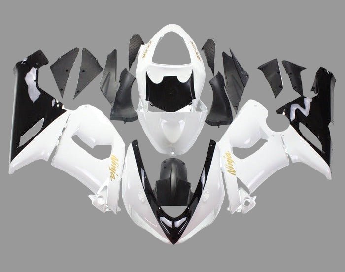 Kawasaki Ninja ZX6R 636 Fairings (2005-2006) White, Black, Gold at KingsMotorcycleFairings.com