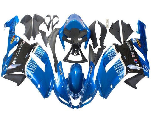 Kawasaki ZX6R 636 Fairings (2007-2008) Blue, Black, White Pattern at KingsMotorcycleFairings.com