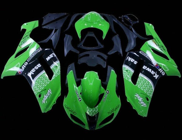 Kawasaki ZX6R 636 Fairings (2007-2008) Green, Black, White Pattern at KingsMotorcycleFairings.com