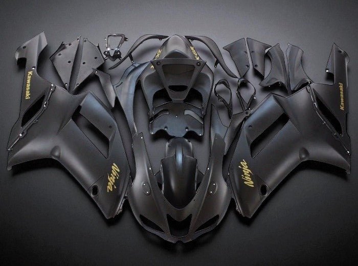 Kawasaki ZX6R 636 Fairings (2007-2008) Matte Black, Gold at KingsMotorcycleFairings.com