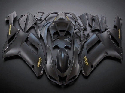 Kawasaki ZX6R 636 Fairings (2007-2008) Matte Black, Gold at KingsMotorcycleFairings.com