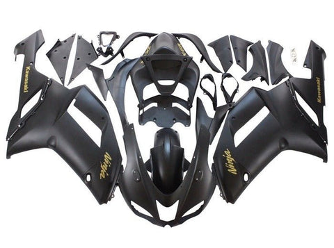 Kawasaki ZX6R 636 Fairings (2007-2008) Matte Black, Gold at KingsMotorcycleFairings.com