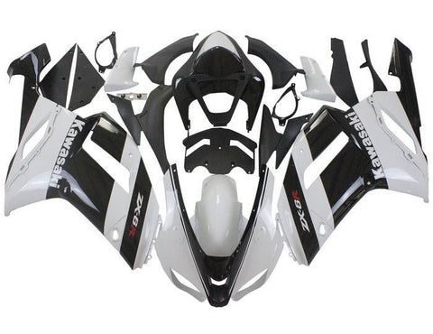 Kawasaki ZX6R 636 Fairings (2007-2008) White, Black Stripe at KingsMotorcycleFairings.com