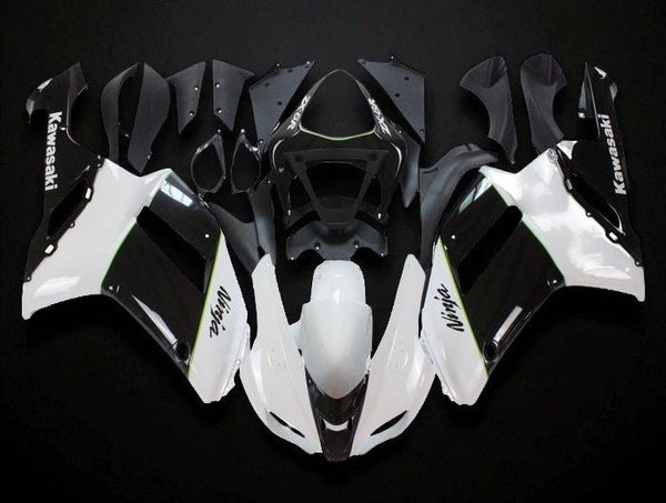 Kawasaki ZX6R 636 Fairings (2007-2008) White, Black, Green Stripe at KingsMotorcycleFairings.com
