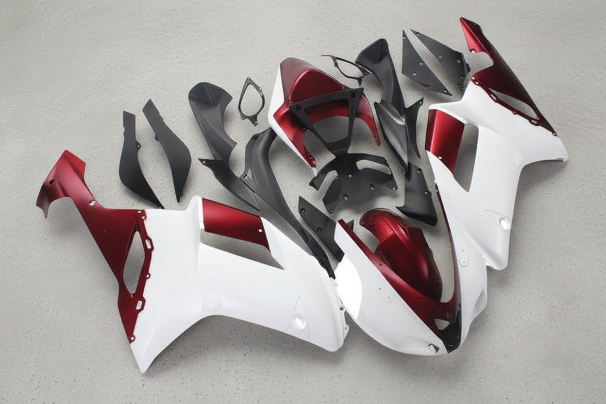 Kawasaki ZX6R 636 Fairings (2007-2008) White, Dark Red at KingsMotorcycleFairings.com