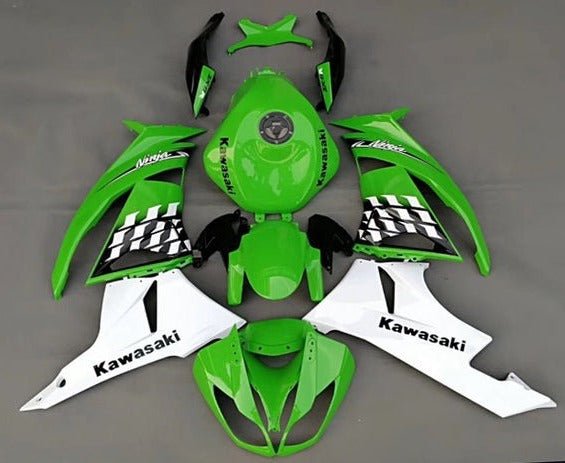 Kawasaki ZX6R 636 Fairings (2009-2012) Green, White Pattern at KingsMotorcycleFairings.com