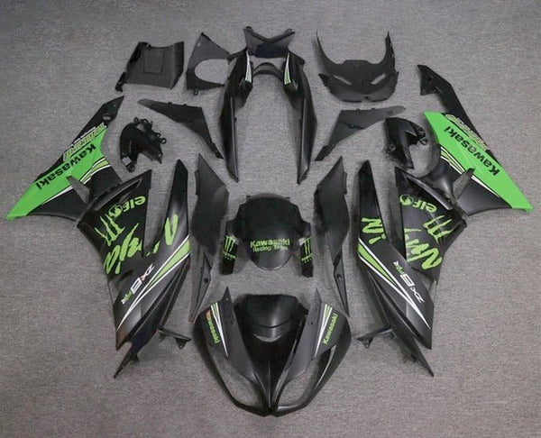 Kawasaki ZX6R 636 Fairings (2009-2012) Matte Black, Matte Green at KingsMotorcycleFairings.com
