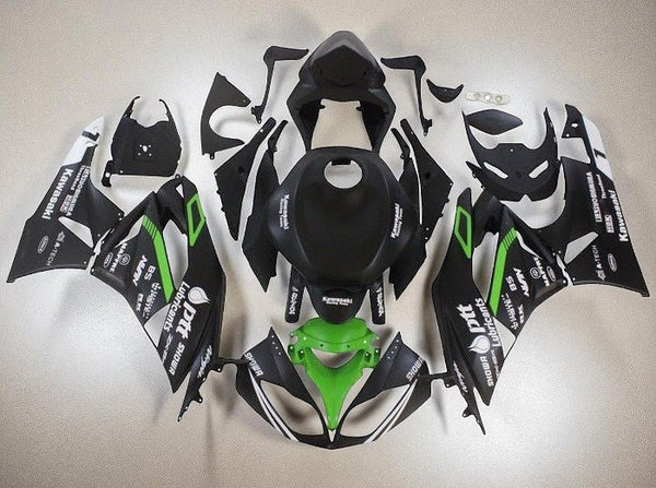 Kawasaki ZX6R 636 Fairings (2009-2012) Matte Black, White, Green Showa at KingsMotorcycleFairings.com