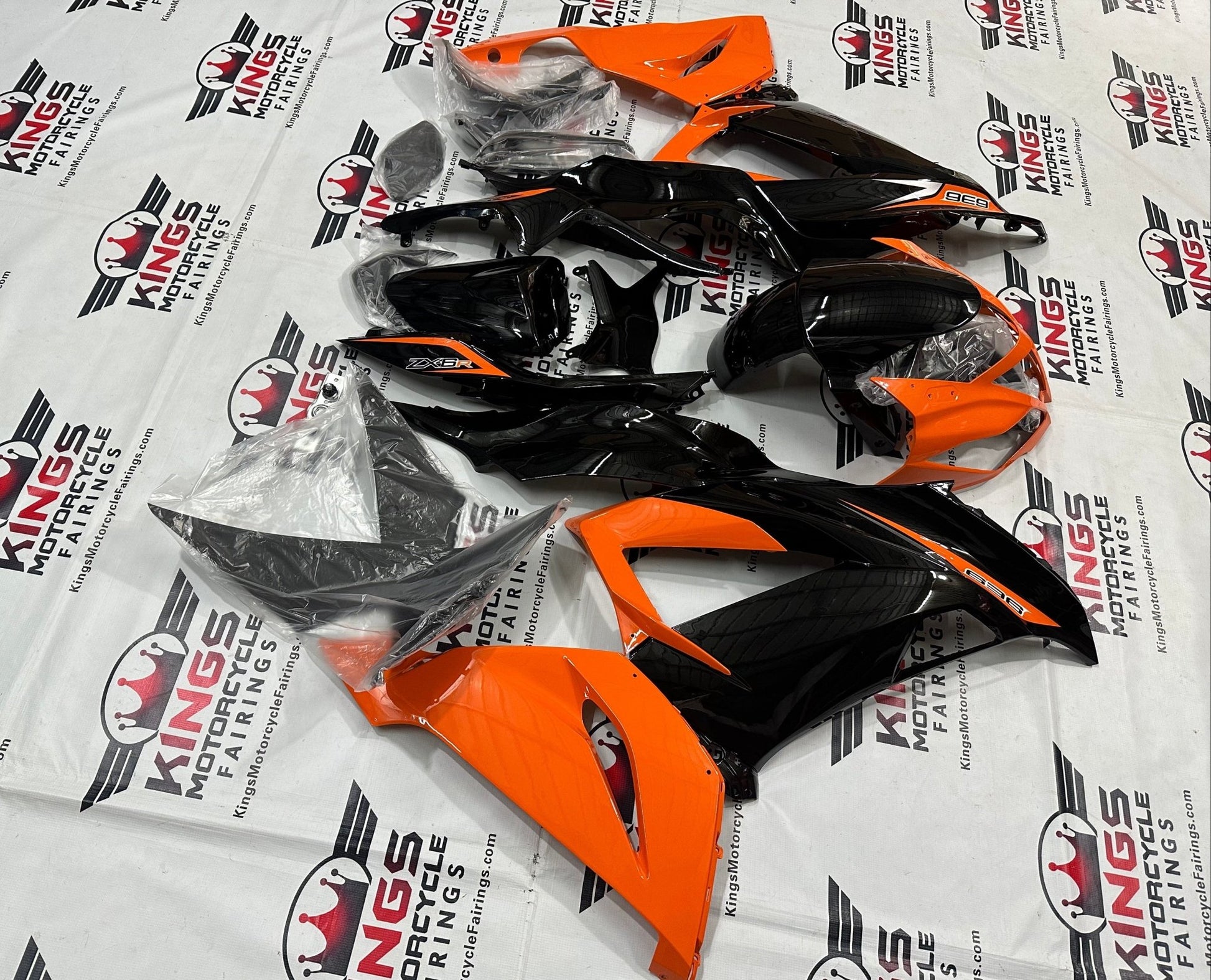 Kawasaki ZX6R 636 Fairings (2013-2018) Black, Orange, Silver from KingsMotorcycleFairings.com