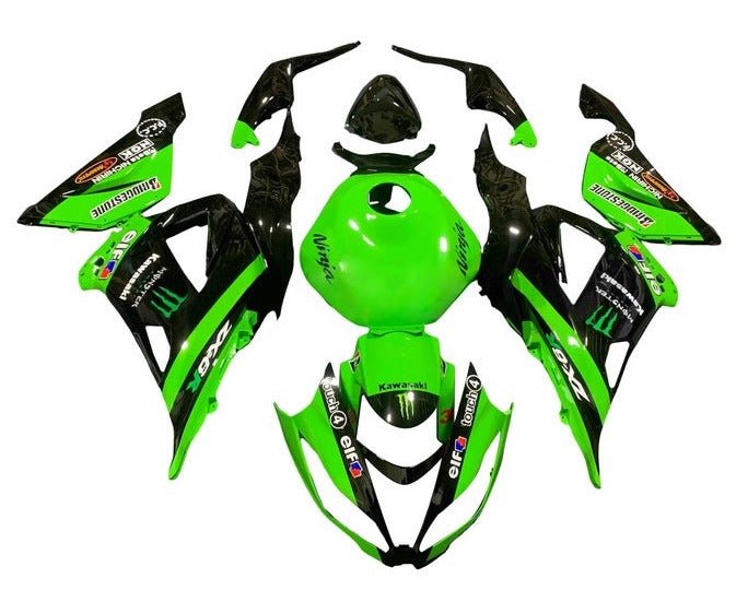 Kawasaki ZX6R 636 Fairings (2013-2018) Green, Black Elf at KingsMotorcycleFairings.com