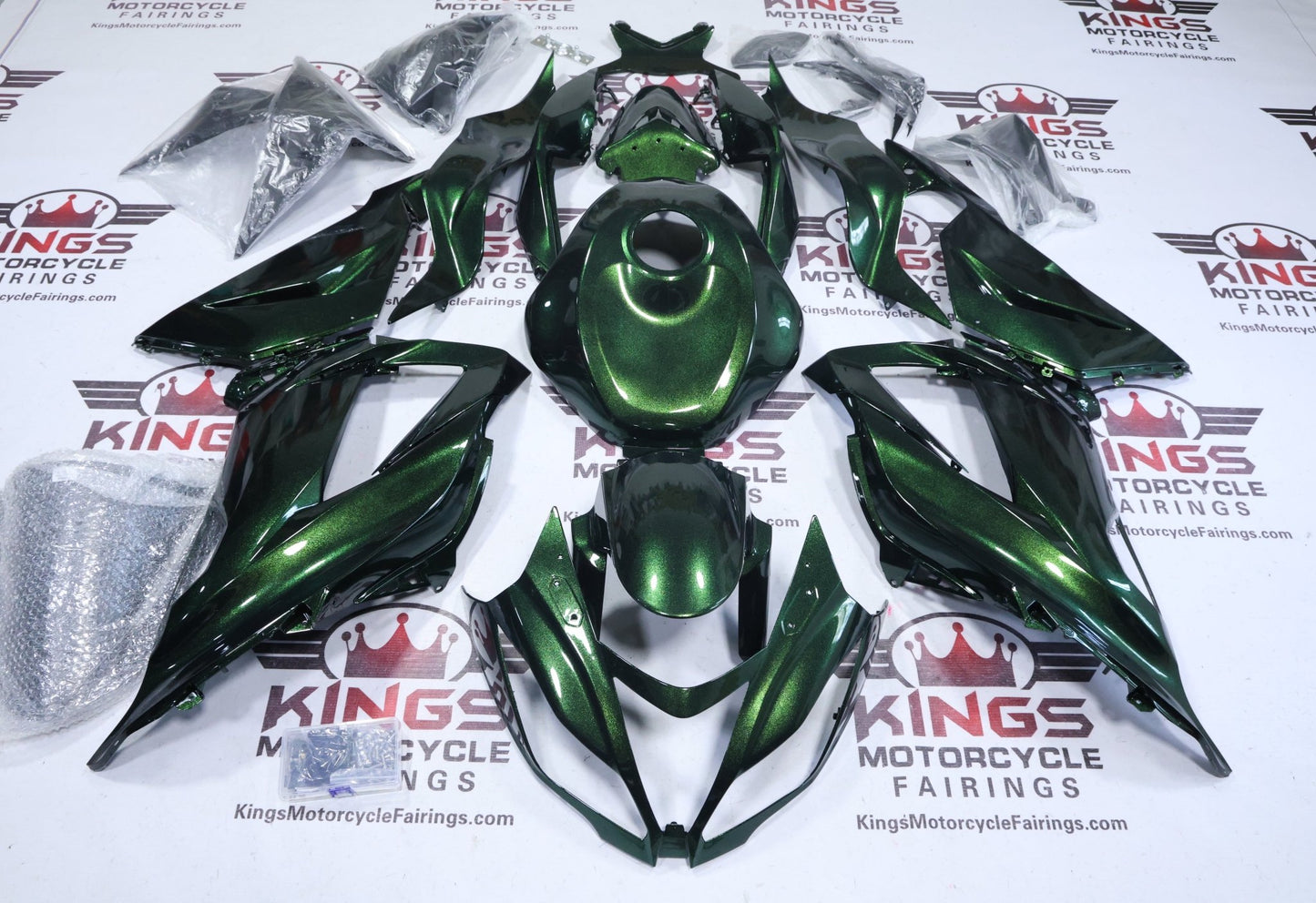  Kawasaki ZX6R 636 Fairings (2013-2018) Metallic Green, Black Chameleon  at KingsMotorcycleFairings.com