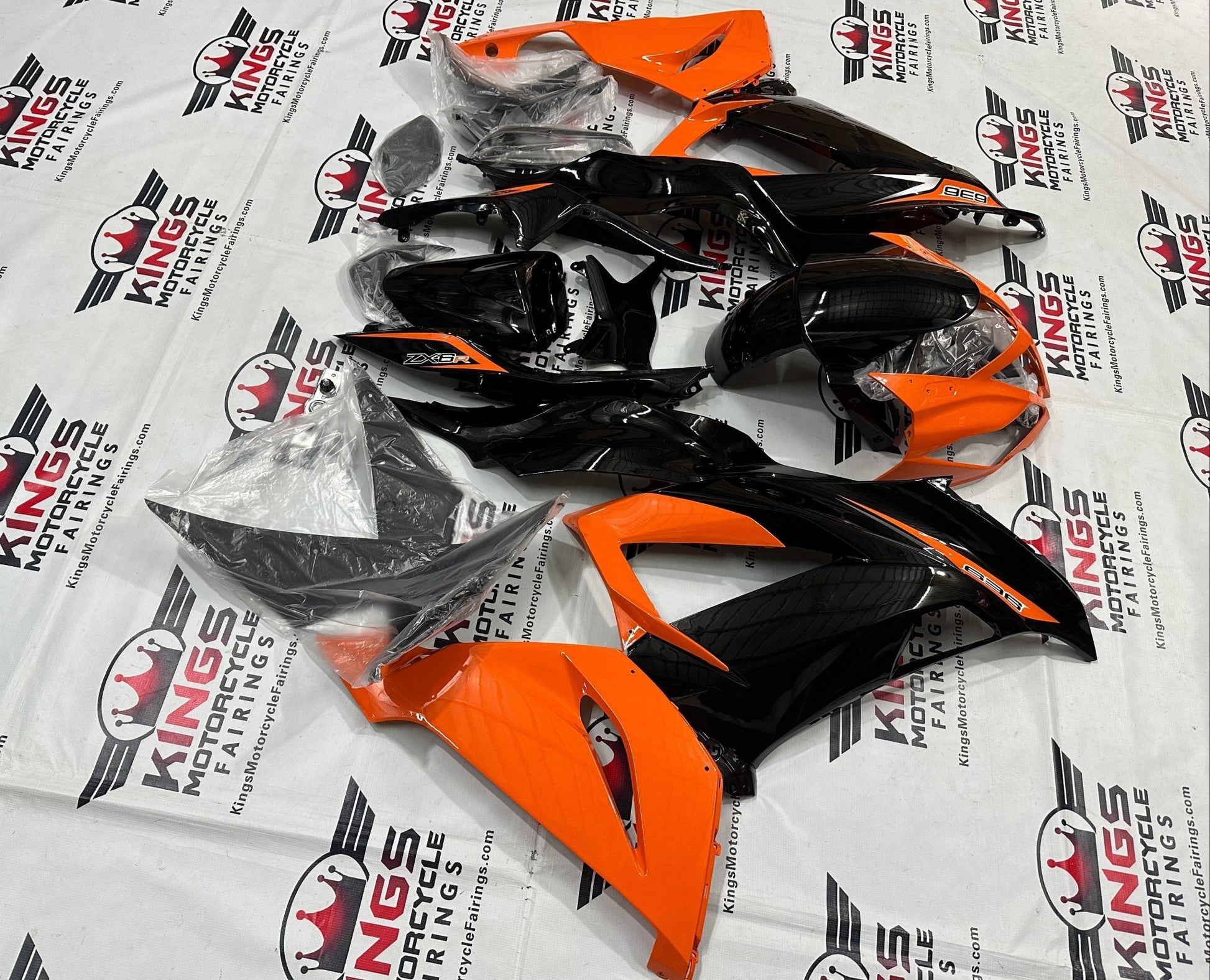 Kawasaki ZX6R 636 Fairings (2013-2018) Orange, Black, Silver from KingsMotorcycleFairings.com