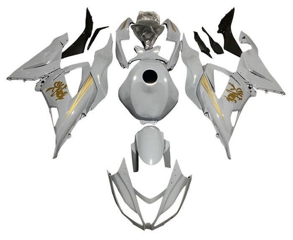Kawasaki ZX6R 636 Fairings (2013-2018) White, Gold at KingsMotorcycleFairings.com