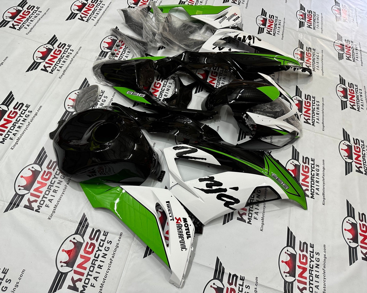 Kawasaki ZX6R 636 Fairings (2013-2018) White, Green, Black Motul from KingsMotorcycleFairings.com