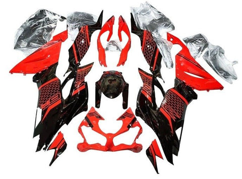 Kawasaki ZX6R 636 Fairings (2019-2023) Black, Red Honeycomb at KingsMotorcycleFairings.com