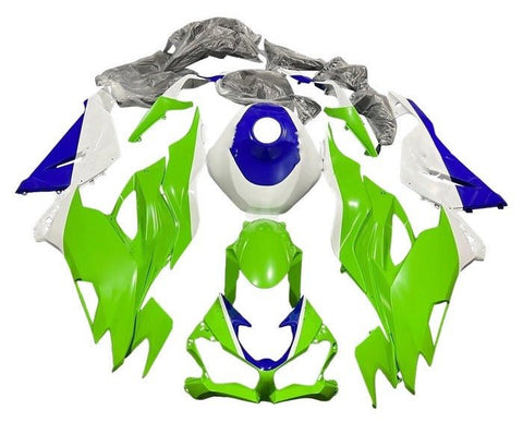 Kawasaki ZX6R 636 Fairings (2019-2023) Green, White, Blue at KingsMotorcycleFairings.com