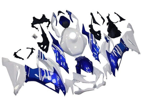 Kawasaki ZX6R 636 Fairings (2019-2023) White, Blue at KingsMotorcycleFairings.com