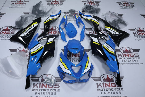 Kawasaki ZX6R 636 Fairings (2024-2025) Blue, Black, White, Yellow at KingsMotorcycleFairings.com