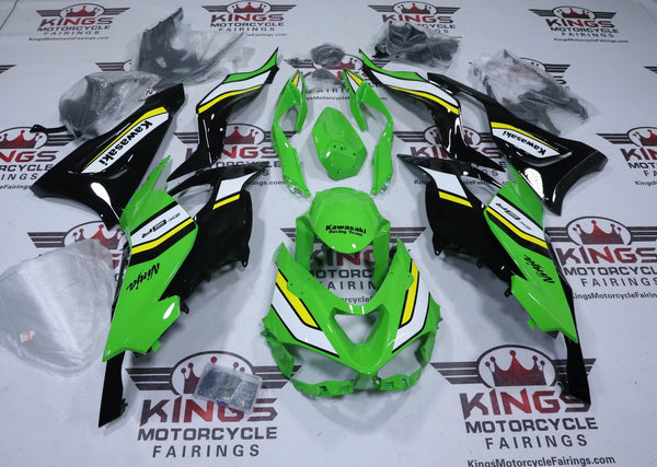 Kawasaki ZX6R 636 Fairings (2024-2025) Green, White, Yellow, Black Stripe at KingsMotorcycleFairings.com