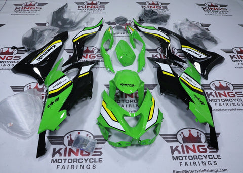Kawasaki ZX6R 636 Fairings (2024-2025) Green, White, Yellow, Black Stripe at KingsMotorcycleFairings.com