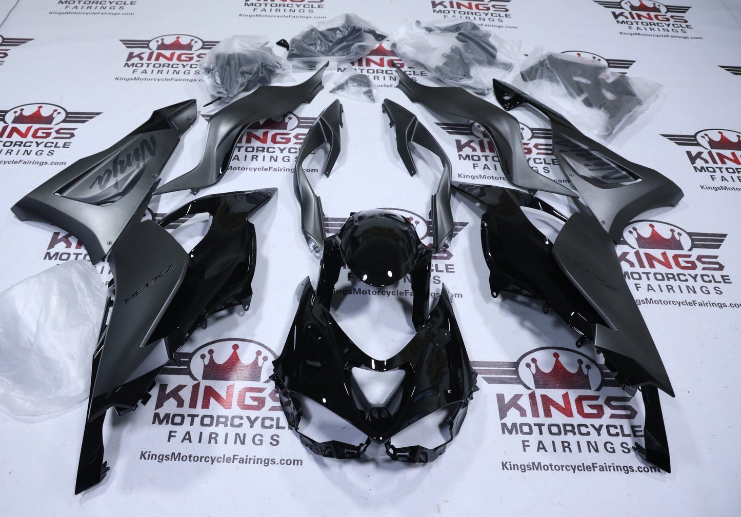 Kawasaki ZX6R 636 Fairings (2024-2025) Matte Gray, Gloss Black at KingsMotorcycleFairings.com
