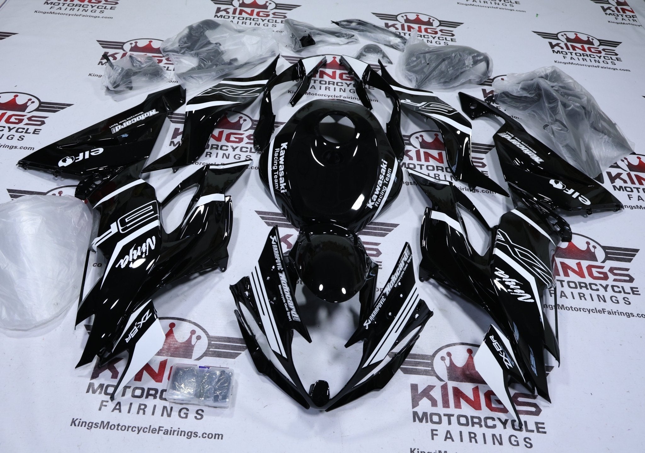 Fairings | Kawasaki ZX6R (2019-2023) Black, White Stripe Elf