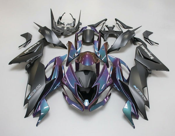 Kawasaki ZX6R Fairings (2019-2023) Chameleon Purple, Matte Black at KingsMotorcycleFairings.com