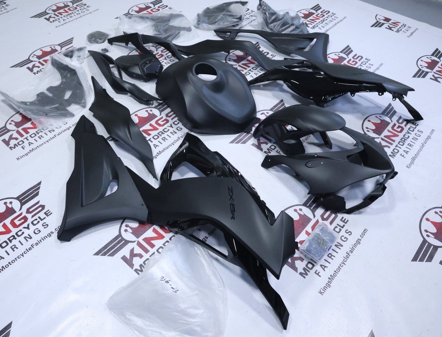 Kawasaki ZX6R Fairings (2024-2025) Flat Black, Gloss Black at KingsMotorcycleFairings.com