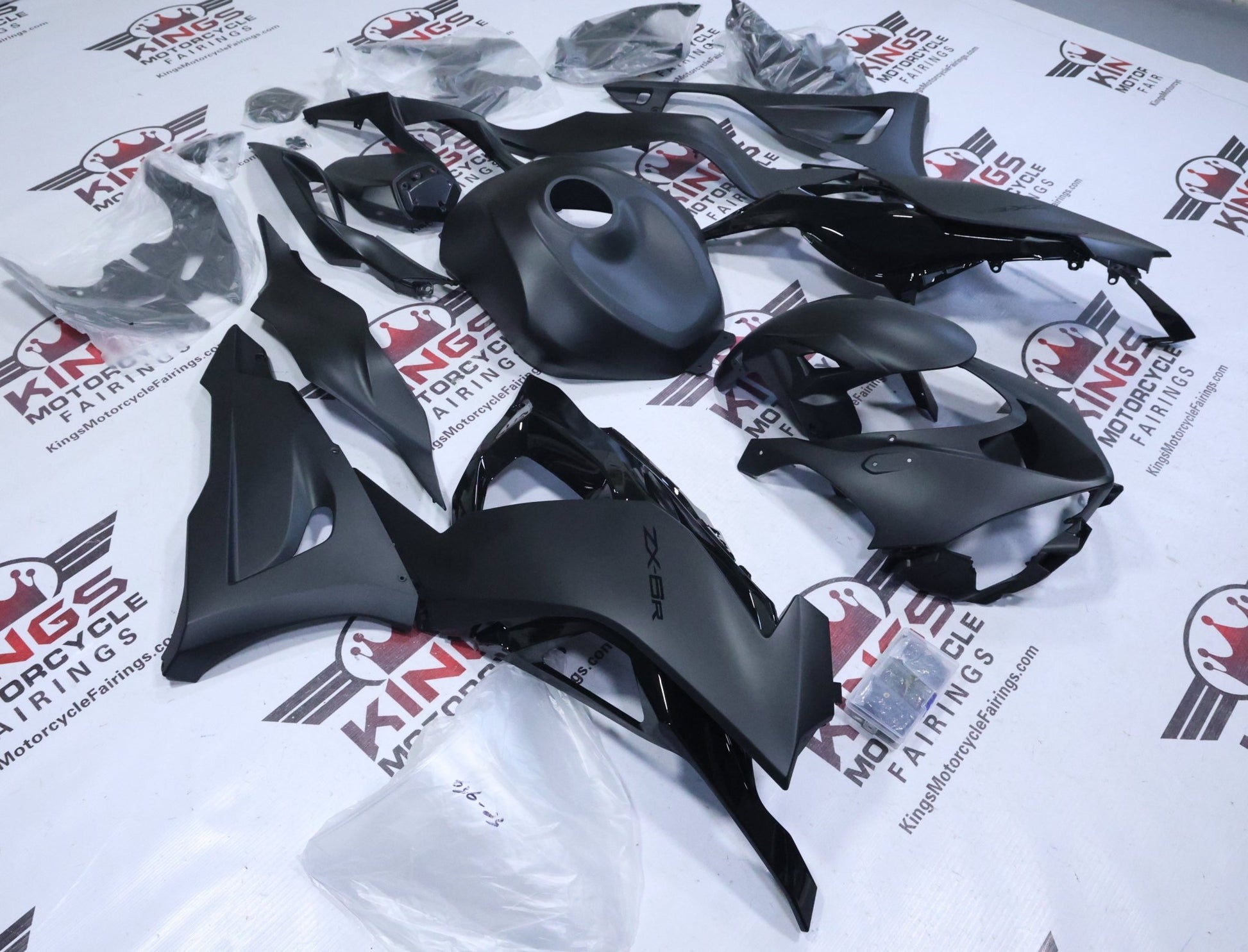 Kawasaki ZX6R Fairings (2024-2025) Flat Black, Gloss Black at KingsMotorcycleFairings.com