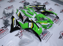 Kawasaki ZX6R Fairings (2024-2025) Green, White, Yellow, Black Stripe at KingsMotorcycleFairings.com